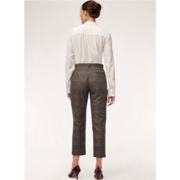 Aritzia Wilfred Gimont Pant Plaid Wool Crop Trousers Straight Leg Brown Size 2 - Picture 16 of 16